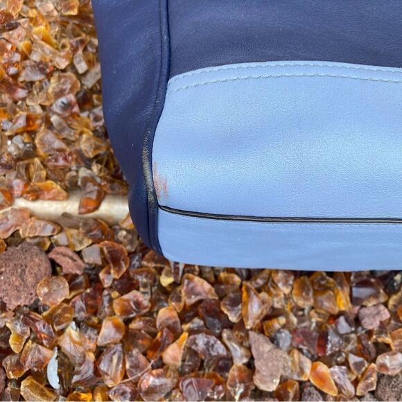 Authentic COACH Two Tone Blue Colorblock Leather Tanner Legacy Tote & Coin Pouch - Picture 9 of 13